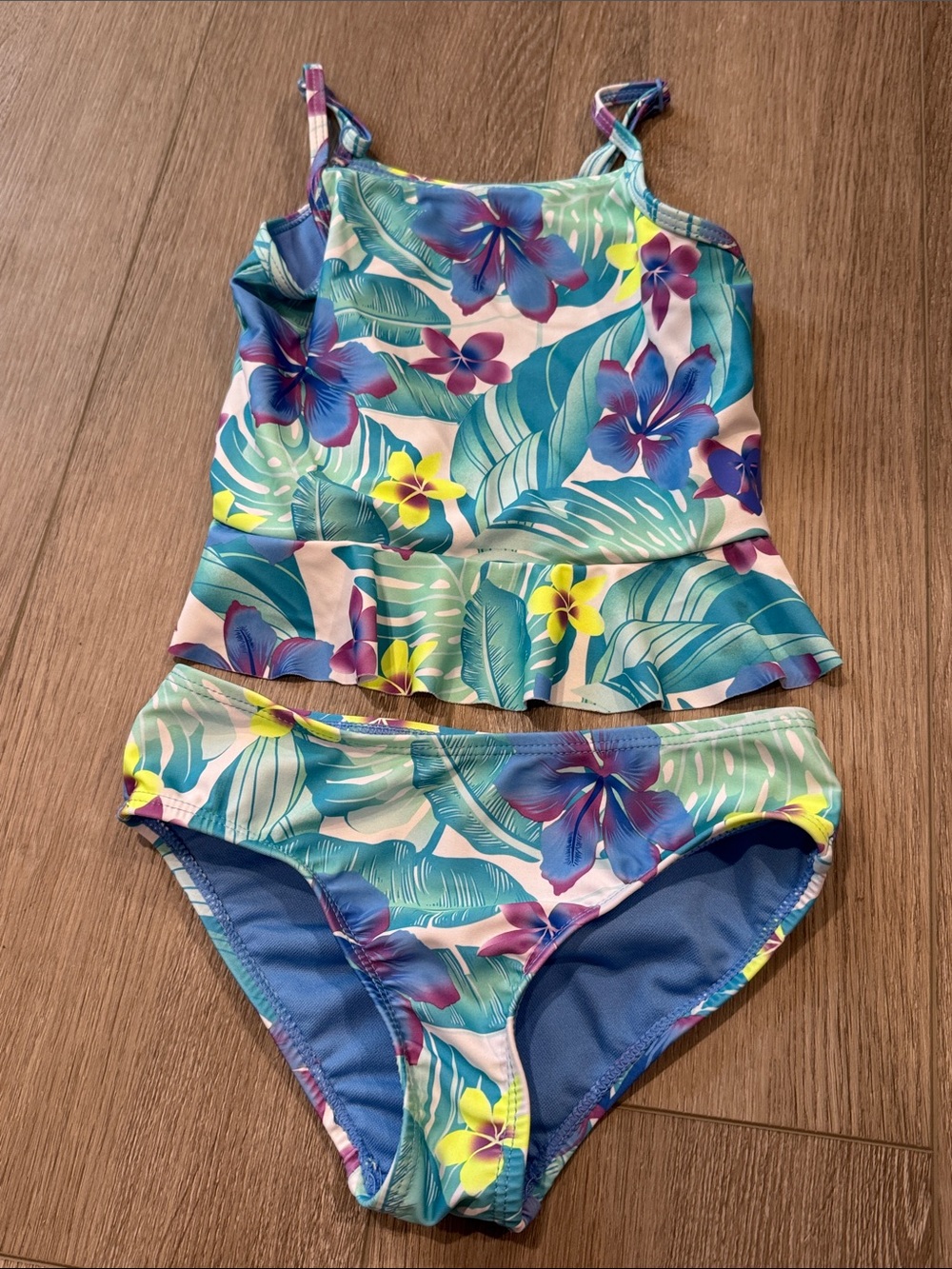 Hurley Girls Floral Two-Piece Swimsuit - Light Blue & Teal